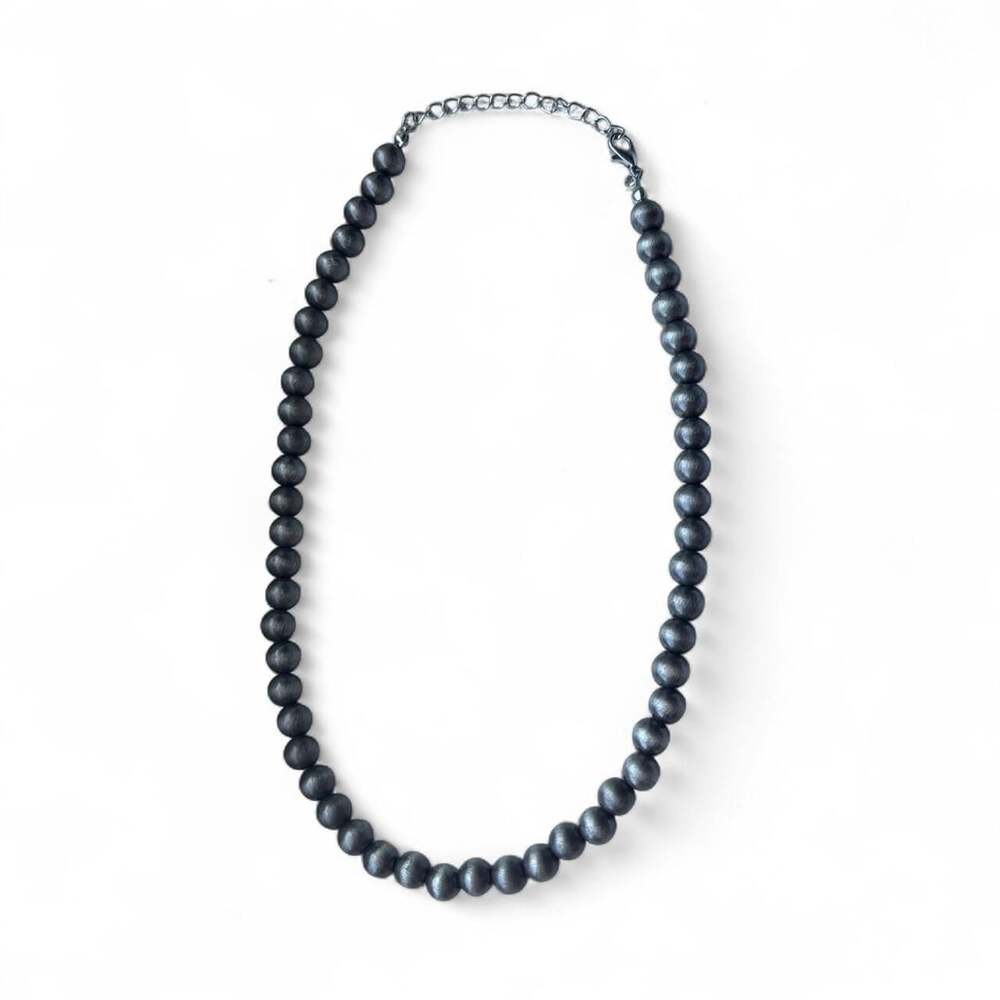 Vintage-Inspired Smoky Gray Textured Beaded Necklace